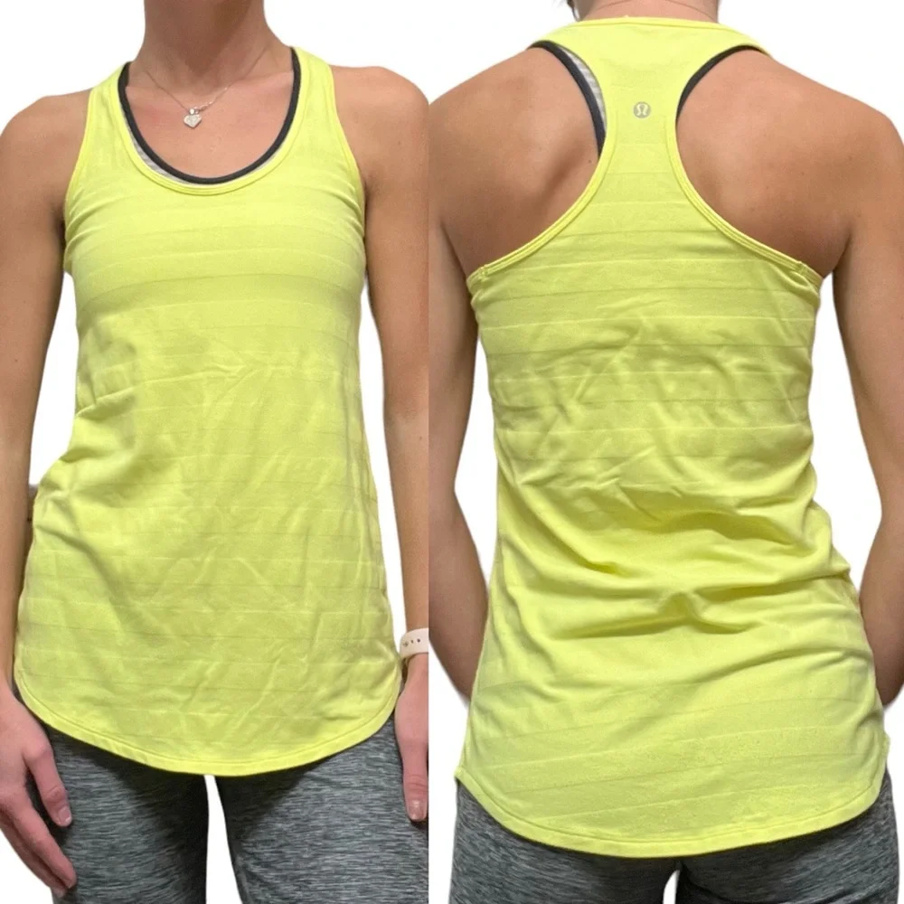 Lululemon Womens Clarity Yellow Cool Racerback Striped Ribbed Racerback Tank Top